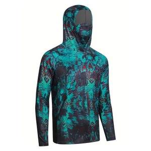 Men's Hooded Long Sleeve Fishing Shirt With Sublimation Print <b>UV</b> <b>Protection</b> Anti-<b>UV</b> UPF 50 Polyester Outdoor Wear - Product Image 4