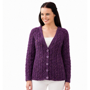 Cardigan tricoté violet pour femme, manches longues, col en V, couleur unie, style décontracté, maille ouverte, tricoté à la main, pour l'automne - Product Image 3