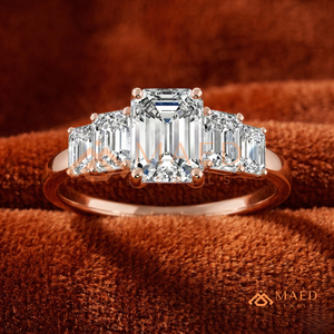 Rose Gold Emerald Cut Moissanite/Diamond Engagement Ring for Women, Five Stone <b>Step</b> Cut Side Diamond Ring - Product Image 1