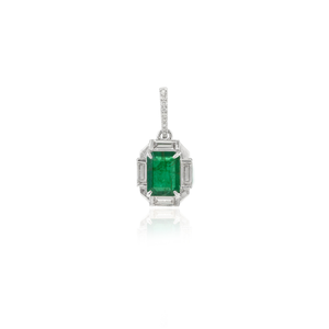 18K <b>Solid</b> <b>Gold</b> Emerald Cut <b>Pendant</b> with Oval Pear or Emerald Diamond Accents - Product Image 3