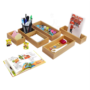 Ensemble d'organisateurs de tiroirs en bois de bambou naturel, 5 pièces, plateau à couverts de cuisine, séparateur de tiroir extensible, boîte de rangement écologique pour la maison - Product Image 5