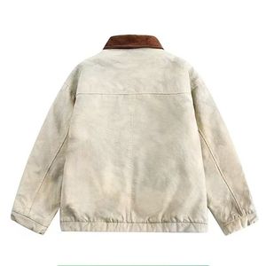 Chemise-veste de travail en toile pour homme, couleur unie, col rabattu, coton lavé, coupe ample, pour l'automne - Product Image 1