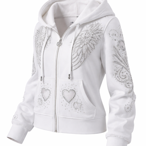 Sudadera con capucha y cremallera con pedrería personalizada al por mayor para mujer - Fabricante y proveedor directo de fábrica - Product Image 3