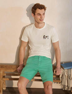 Shorts en coton pour hommes avec broderie chien, taille mi-haute, style décontracté, vert - Product Image 1