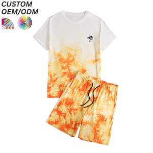 <b>Mens</b> Casual Breathable Cotton Solid Streetwear Two Piece Knitted T-Shirt Set Summer Outfit Custom Logo OEM ODM Brand - Product Image 1