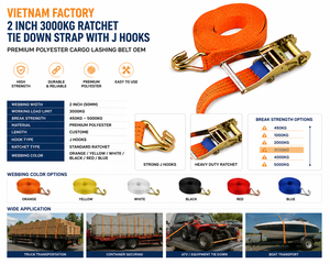 Correa de Amarre con Trinquete de 2 Pulgadas y 3000 kg de Capacidad, Fabricada en Vietnam, con Ganchos en J, Correa de Sujeción de Carga de Poliéster Premium, OEM - Product Image 3