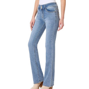 Pantalones Vaqueros de Algodón 100% para Mujer, Cintura Media, Tela Elástica, Suaves, Cómodos, Elegantes, Casuales, de Corte Recto - Product Image 1