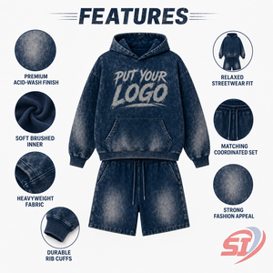 Custom <b>Men</b> Acid Wash 100% Cotton 320g Hoodie Set Streetwear Sweatshirt Shorts OEM ODM Private Label Wholesale - Product Image 6