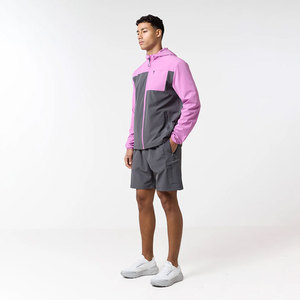 Conjunto Deportivo Cortavientos con Capucha para Hombre, Diseño Color Block, Secado Rápido, Pantalones Cortos Deportivos de Poliéster, Manga Larga, Ropa de Primavera - Product Image 2