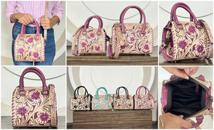 Bolso de Hombro de Cuero Genuino de Vaca para Mujer, Estilo Bohemio Occidental, con Diseño Floral Grabado a Mano, Bolso de Moda Premium - Product Image 3