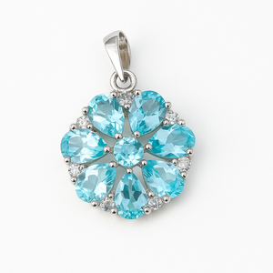 Rhaya Jewels – pendentif fleur en topaze bleue 100% naturelle pour femme, pierres plaquées rhodium, argent sterling, pendentifs minimalistes fins - Product Image 3