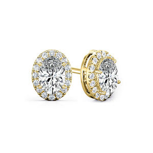 Boucles d'oreilles clous halo en argent sterling 925 avec diamant de laboratoire ovale couleur DEF, bijoux fantaisie personnalisés, cadeau d'anniversaire pour elle - Product Image 1