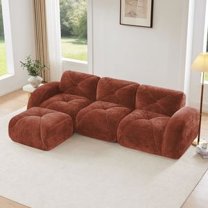 Divano a L in Velluto Morbido con Design Trapuntato, Spugna ad Alta Densità 32D, Base Ergonomica, Nessun Montaggio Richiesto per Soggiorno - Product Image 1