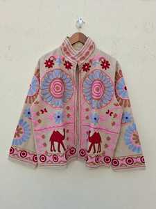 Indian Handmade Camel Motif Suzani Kantha Boho Embroidered <b>Velvet</b> <b>Jacket</b> Kimono Coat Lightweight Beautiful Winter <b>Women</b> Outwear - Product Image 1
