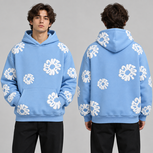 Burnt <b>Orange</b> Puff Printed <b>Hoodies</b> Dark Floral Pattern Private Label Graphic Placement Size Options Color Selection Everyday Wear - Product Image 6