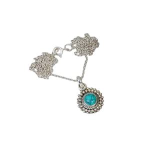 Joyería hecha a mano de forma redonda azul turquesa 925 plata esterlina Cadena de piedras preciosas colgante cadena regalo para cumpleaños con sello 925 - Product Image 1