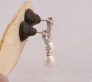 Boucles d'oreilles pendantes en perles d'eau douce, argent sterling 925, bijoux de mariage vintage, perle blanche naturelle - Product Image 4