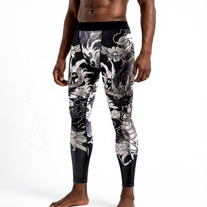 Men's Full Length <b>Print</b> <b>Leggings</b> With Logo On Waist Breathable Spandex Polyester Elastic Waist Compression Pants - Product Image 5