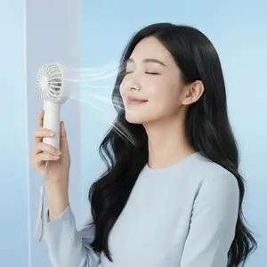 Ventilateur portable blanc avec cordon, commande par bouton, moteur DC, alimentation par batterie - Product Image 2