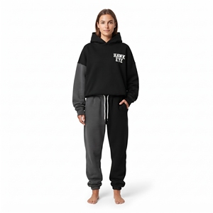 Conjunto Deportivo de Dos Tonos para Mujer, Personalizado al por Mayor, de Alta Calidad, en Felpa de Algodón, con Sudadera Holgada de Manga Larga y Hombros Caídos, y Pantalones Deportivos - Product Image 4