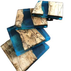 Juego de posavasos de resina epoxi de calidad CRAFTSY con efecto océano decorativo cuadrado redondo posavasos de resina de madera epoxi de Craftsy Home - Product Image 1