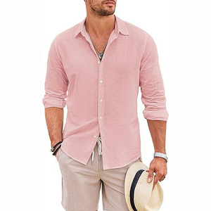 Camisas de Vestir de Lino 100% para Hombre, Manga Larga, Estilo Casual de Verano, Tejido, ODM, Patrones Sólidos, Se Acepta Logotipo Personalizado - Product Image 4