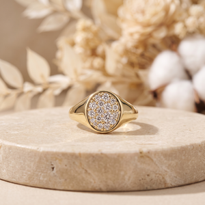 แหวนตราประทับทอง 14K ประดับเพชรแบบ Pave สำหรับผู้หญิง เครื่องประดับหรูหรา - Product Image 1