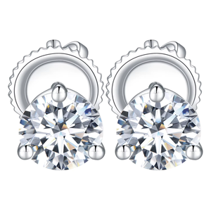 Boucles d'oreilles clous en argent pour femme, serties de diamants ronds taille brillant, couleur G, pierre de laboratoire, bijoux de fiançailles classiques - Product Image 1