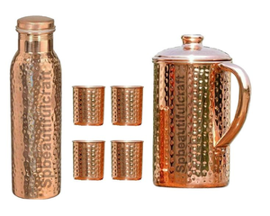 เหยือกทองแดงอินเดียคุณภาพพรีเมียม งานฝีมือ ทนทาน สวยงาม เหมาะสำหรับดื่มน้ำทุกวัน ใช้ในบ้านและร้านอาหาร ดีไซน์สั่งทำได้ - Product Image 1