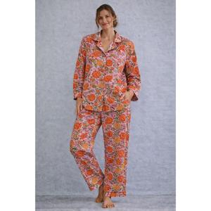 Ensemble de pyjama en coton imprimé à la main avec motifs floraux, léger, pour se détendre et dormir, vêtements de nuit pour femmes - Product Image 1