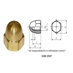 Premium brass dome nut M4 metric thread precision <b>fastener</b> for electrical hardware and machinery assemblies - Product Image 1