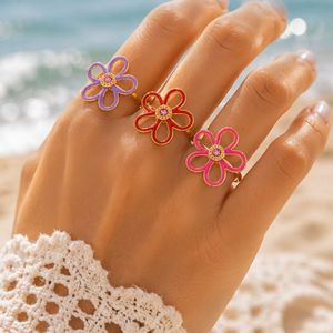 Flower <b>Ring</b> Daisy Stainless Steel <b>Ring</b> with Zircon Enamel Adjustable Open <b>Rings</b> for Boutique Fashion Brands - Product Image 2