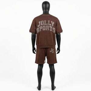 Ensemble short et t-shirt en jersey de coton marron pour homme, 220 GSM, impression à haute densité, logo personnalisé, streetwear, ensemble de jogging pour homme - Product Image 4