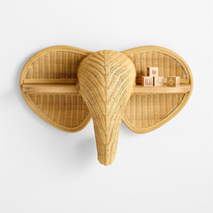 Handmade Rattan Elephant Head <b>Wall</b> Shelf Animal <b>Wall</b> Decor Floating Display Shelf Nursery Room Accent Kids Room - Product Image 2