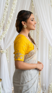 AARA Fashion Saree en soie brodée en résille, longueur ras du sol, tenue traditionnelle indienne pour mariage et fête, robe festive pour femme, Sun - Product Image 6