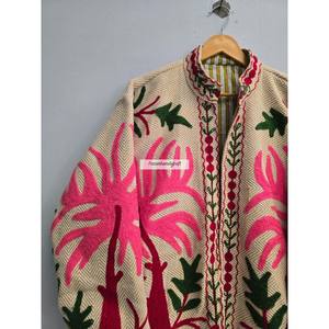 Veste brodée Plam Tree, faite à la main, 100% coton, veste Suzani, manteau, veste bohème chic, veste unisexe, veste de soirée - Product Image 2