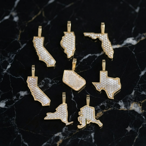 Colgantes y Dijes de Joyería Fina de Oro Sólido de 10K con Diamante Natural, Estilo Hip Hop Moderno, Minimalista y Personalizado, con Mapa de Estado a Elección - Product Image 6