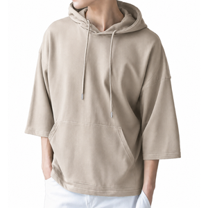 เสื้อฮู้ดดี้สีดำแบบหลวมสำหรับผู้ชาย แขน 3/4 ผ้าฝ้ายผสมโพลีเอสเตอร์ พิมพ์ลายลำลอง ไซส์ใหญ่ สำหรับฤดูร้อน ผลิตในบังกลาเทศ (OEM) - Product Image 4