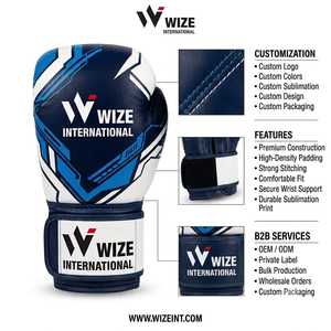 WIZE INTERNATIONAL <b>Boxing</b> <b>Gloves</b> Leather Velcro Closure Blue <b>White</b> Design Breathable for Adults <b>Boxing</b> <b>Gloves</b> - Product Image 6