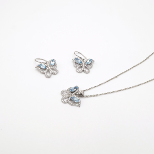 Royal Blue Topaz Marquise Shape Pendant and <b>Stud</b> <b>Earrings</b> <b>Set</b> Stylish Gemstone Jewelry Fashion Accessory - Product Image 4
