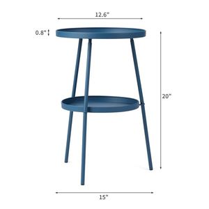 Navy Blue 2-Tier <b>Round</b> Metal Patio <b>Table</b> <b>Small</b> Indoor Outdoor <b>Coffee</b> Side End <b>Table</b> - Product Image 6