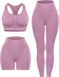 Ensemble de 3 pièces pour femmes, haut de sport à manches longues, soutien-gorge de sport, short taille haute, tenue de bain pour l'entraînement - Product Image 4