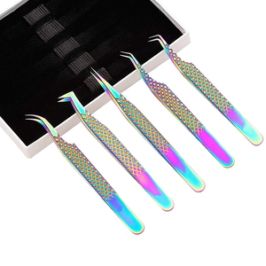 Pince à cils de précision antistatique en acier sur mesure, forme en L, type C, droite professionnelle, volume arc-en-ciel, forte adhérence - Product Image 5