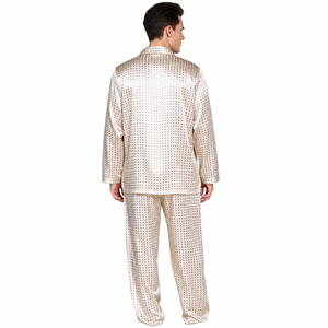 Ensemble de pyjama en satin de soie à pois pour homme, manches longues, vêtements de nuit décontractés, tenue de printemps - Product Image 3