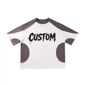 Camiseta de Manga Corta para Hombre, Estilo Raglán con Bloques de Color, Cuello Redondo, Estampado de Letras, Blanca y Gris, Estilo Urbano - Product Image 1