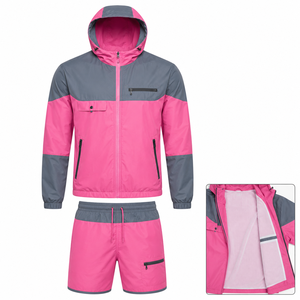 Wholesale Men's Hooded Lightweight <b>Windbreaker</b> Jacket and Shorts Set Breathable Quick Dry Autumn Sports Suit - Product Image 1