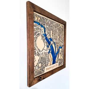 Wooden Washington DC Map Art <b>Wall</b> Decor Handmade Rectangular Shadow Box <b>Frame</b> Full Color Die Cut Design Rustic Style - Product Image 1