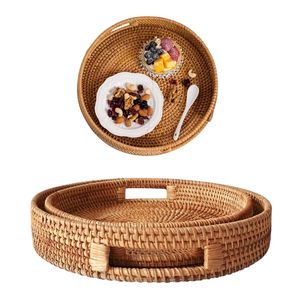 Wicker Rattan <b>Basket</b>/<b>Tray</b> Handmade Eco-Friendly Home Decor with Handles Natural Rattan <b>Basket</b> for Hospitality Use - Product Image 1