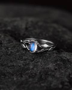 Bague en argent sterling Tiu avec pierre de lune arc-en-ciel certifiée IGI, haute qualité, inspirée de la nature, pierre de naissance, bague de fiançailles - Product Image 6