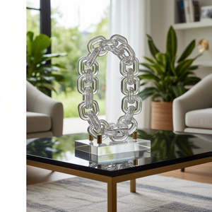 Sculpture géométrique moderne en acrylique à maillons de chaîne, pièce d'art décorative de luxe pour table basse - Product Image 3
